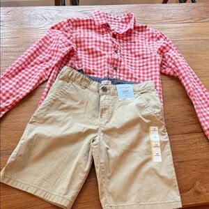 Cat & Jack Red Gingham Button-Up Shirt with Khaki Shorts